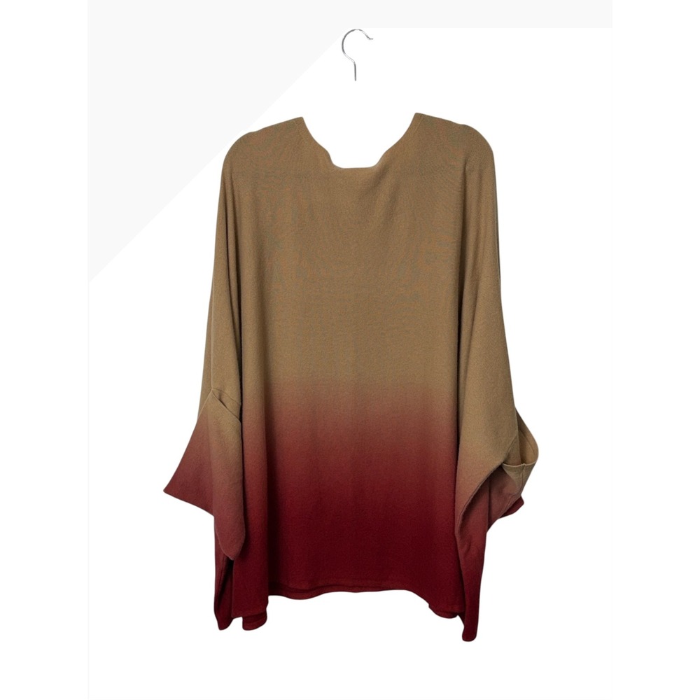 Soft by Naadam Camel & Berry Red Ombre Oversized Poncho Cashmere Sweater, M/L - Picture 3 of 8
